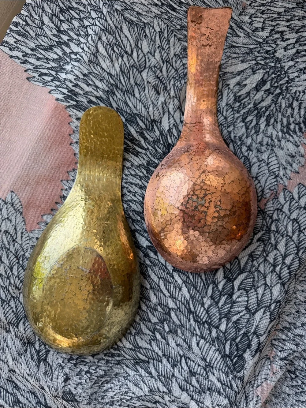 Hammered Brass & Copper Spoon Rest Trinket Dish Set of 2